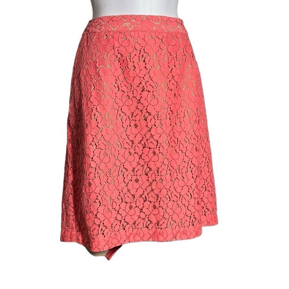 Apt.9 Women's Pink Lace Overlay Beige Lined Back Zip Vented Pencil Skirt Size 16